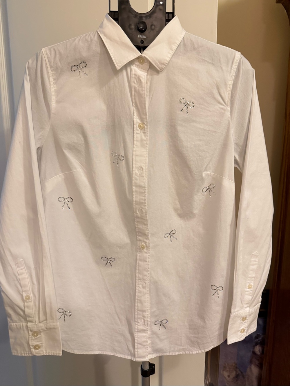 J.Crew White Women’s Jewel Bow Dress Shirt - Classic Button-Down - Picture 2 of 5